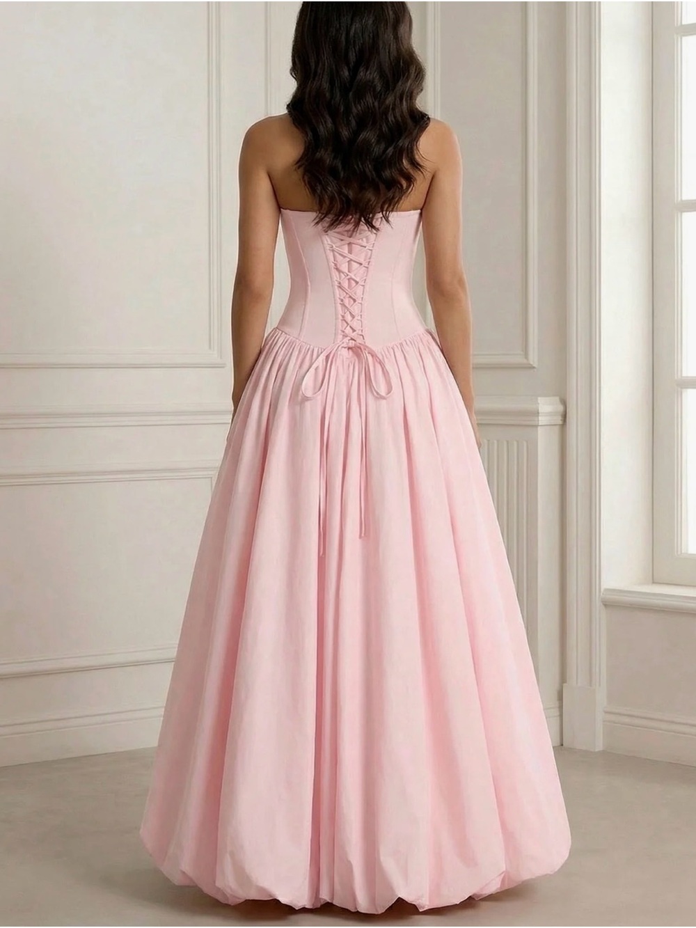 Elegant Pink Halter Corset Ball Gown Dress - Picture 2 of 4